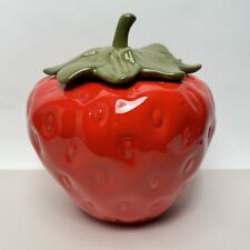 Large 8” Vintage Ceramic Strawberry Shaped Cookie Jar Canister Made in USA picture
