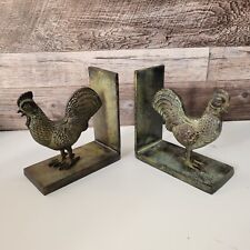 Vintage Cast Iron Chicken Rooster Bronzed Bookends Repaired picture