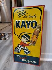c.1940s Original Vintage Kayo Chocolate Drink Sign Metal Embossed Boy MINT RARE picture