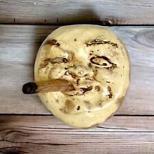 VTG Chalkware Winking Moon Face Smoking Cigar Wall Plaque Admiration Cigars? picture