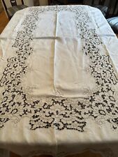 Vintage Madeira Portugal Densely Hand Embroidered Floral Lace Tablecloth 100 X62 picture