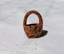 Vintage  Folk Art Hand-Carved Peach Pit Basket with Rhinestones picture