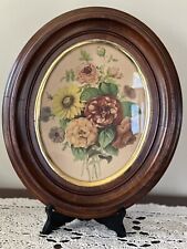 Antique Victorian Eastlake Era Walnut Deep Well Frame Floral Print 13.5x11.5” picture