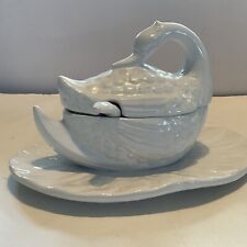 White Swan covered sauce dish W/Spoon Made in Portugal Exclusively For Neuwirth picture