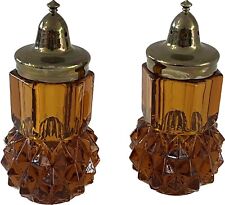 Vintage Amber Indiana Glass Diamond Point Salt and Pepper Shakers picture