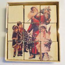 Cottage Core Vintage Victorian Style Cardboard Block Christmas Puzzle St Nick picture