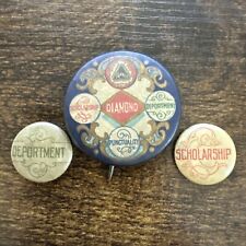 Antique 1902 Triangle Diamond + Scholarship & Deportment Celluloid Pinbacks picture