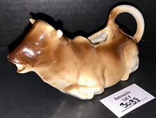 Vintage Czechoslovakia Seated Brown Cow Cream Pitcher Creamer Pottery picture