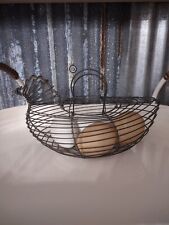 Vintage Wire Chicken Basket 4 Plastic Eggs Primitive Farmhouse 8.5” picture