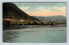 Winona MN, Scenic Lake Shoreline, Homes, Bluffs, Minnesota Vintage Postcard picture