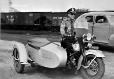 Vintage Biker Photo/1940's/FAIRFAX VA. POLICE ON HARLEY & SIDECAR/4x6 B&W Rprnt. picture