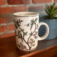 VTG PIER 1 IMPORTS Coffee Mug Hand Painted Porcelain Cup 12 oz Birds & Flowers picture