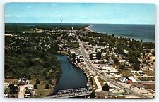 1960s OSCODA MICHIGAN AU SABLE RIVER LOOKING NORTH AERIAL VIEW POSTCARD P3424 picture
