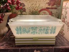 Pyrex~”AMISH BUTTERPRINT”~Turquoise~1.5 QUART /Lid~#503~c 1957-68~Ribbed Top~ picture