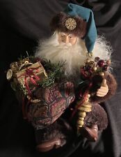 10” Sitting Realistic Santa  Luxury Fabric Clothing & Bag of Gifts Christmas picture