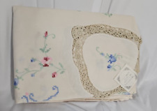 NOS VTG 52x70 Oblong Tablecloth 6 Napkins HAND Embroidery Crochet Lace Cutouts picture