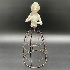 VTG Porcelain Half Doll Metal Wire Cage Skirt White Victorian Ceramic 14