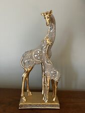 Giraffe Mom and Calf Gold Beaded Body Scattered Jewels Figurine Resin 15 inches picture