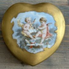 Victorian French Heart Shaped Porcelain Trinket Box France picture
