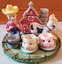 10 piece miniature tea set farm barn country cow picture