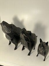 Set Of 3 Metal Folk Art Pig Farmhouse Rustic Small Medium Large Made In India picture