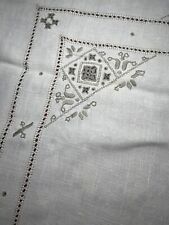 VINTAGE MADEIRA TABLECLOTH HAND EMBROIDERY CUTWORK LINEN LARGE BANQUET 8'x5.5' picture