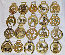 Brass Horse Medallion Lot of 20 Antique to Vintage Horseshoe Lion Jockey Heart picture