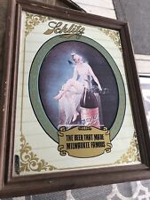 Vintage Schlitz Winged Lady Mirror Sign, Beer That Made Milwaukee Famous, Framed picture