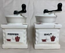 Vintage Salt & Pepper Shaker Set Coffee Grinder Red White Japan MG Ceramic picture