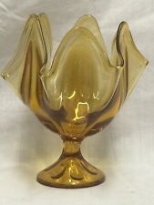 Vintage Viking Art Glass Epic Amber 6 Petal Swung Handkerchief Vase/Candy Dish picture