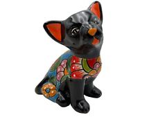 Talavera Chihuahua Dog Sculpture Mexican Pottery Folk Art Home Decor 8.75