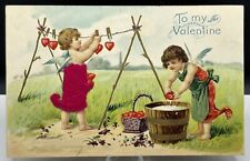 Antique 1915 To My Valentine Postcard Angles Washing Hearts picture