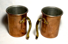 WALDOW ~ Early Pair Copper 16 Oz. MUGS-MEASURES w/Tin Lining ~ Brooklyn NY picture