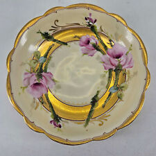 Antique hand painted W. A. Pickard Limoges France pink roses dish shallow bowl picture