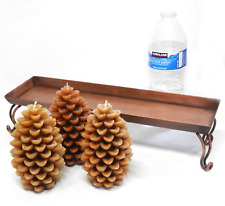 Three Large Pinecone Candles with Copper Finish Footed Stand 13.5