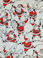 VTG CHRISTMAS WRAPPING PAPER GIFT WRAP ADORABLE SANTA CLAUS ICE SKATING 1950 NOS picture