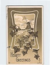 Postcard Hearty Greetings Windmill Scene Embossed Card picture