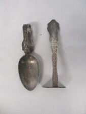 ANTIQUE 1907 ANCHOR ROGERS SILVERPLATE ALHAMBRA CURVE HANDLE BABY SPOON & PUSHER picture
