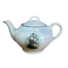 Porcelain Teapot Z.S. & Co Bavaria White Iridescent Lusterware w/ Ship picture