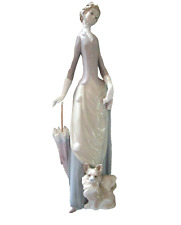 Lladro Woman With Umbrella And Dog Figurine # 4761 Made In Spain picture