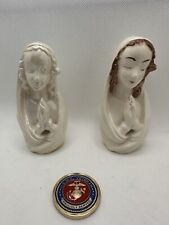 2 Vintage Miniature Madonna Figurines- White And Painted Set Lot Mary Statuettes picture
