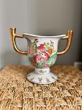 Vintage Tobacco Leaf Chinese Porcelain Handled Compote Trophy Vase Cache Pot picture