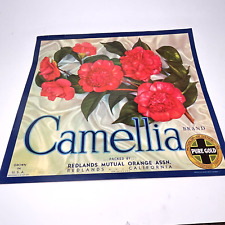 Vintage Redlands Camellia Version  Orange Citrus Fruit Crate Label California picture