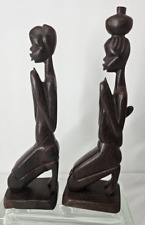 Vintage Pair of African Wood Hand Carved Statues Man & Woman 10