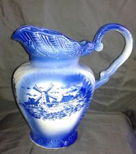 Beautiful  Blue & White Ceramic Pottery Windmill Scenic  Pitcher  picture