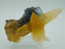 Blue Phantom Fluorite On Golden Calcite - Minerva #1 Mine Illinois picture
