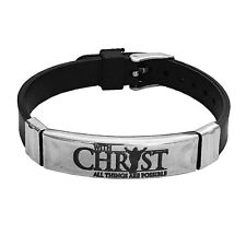 Stylish Christian Stainless Steel Jesus Christ Silicone Strap Bracelet Black picture