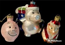 3 Blown Glass Pig Christmas Ornaments Radko Old World Christmas Thomas Pacconi picture