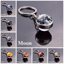Solar System Planet Galaxy Nebula Keychain Pendant Double Side Glass Ball Gift picture