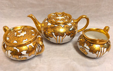 Rare Antique Artist Signed White's Art Co Handpainted Gold Grapevine Tea Set picture